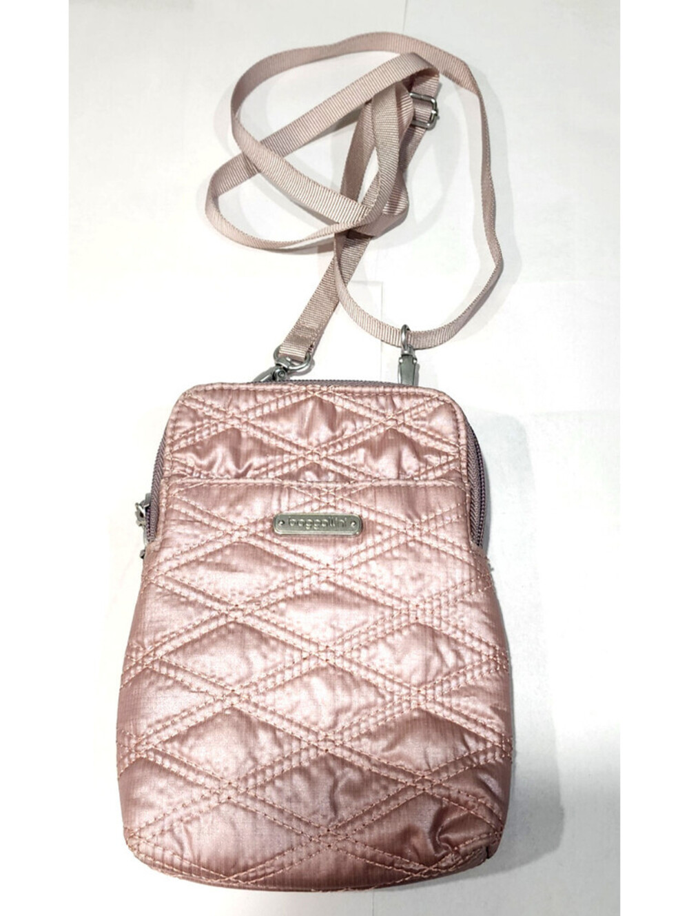 Baggallini Take Two RFID Bryant Crossbody Rose Metallic Quilted Phone Purse